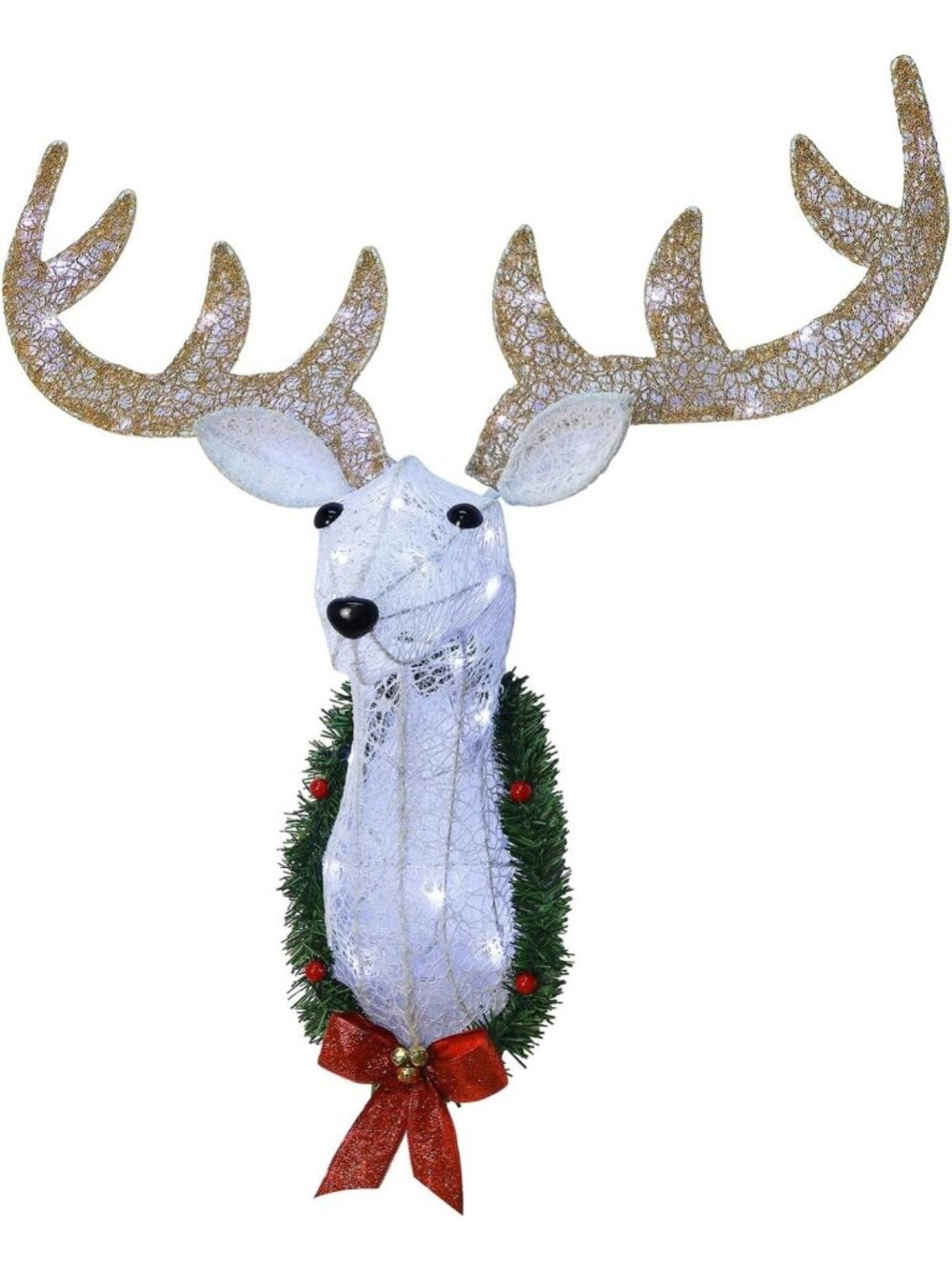 28" Pre-Lit 3D Reindeer Head Wall Decor - Battery Operated, 8 Modes, Timer